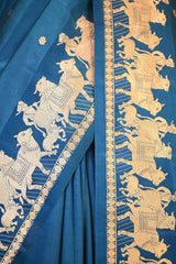 Blue Banarasi Satin Silk Saree with Pichwai Border