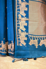 Blue Banarasi Satin Silk Saree with Pichwai Border