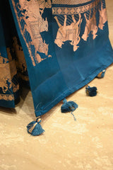 Blue Banarasi Satin Silk Saree with Pichwai Border