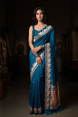 Blue Banarasi Silk Saree with Pichwai Border