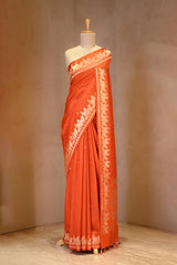 Orange Banarasi Satin Silk Saree with Pichwai Border