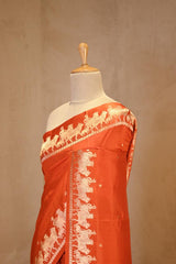 Orange Banarasi Satin Silk Saree with Pichwai Border