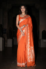 Orange Banarasi Silk Saree with Pichwai Border