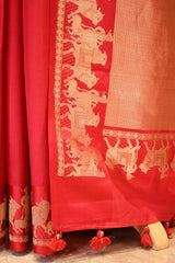 Red Banarasi Satin Silk Saree with Pichwai Border