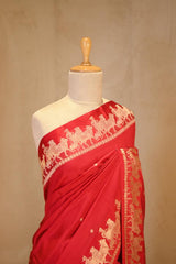Red Banarasi Satin Silk Saree with Pichwai Border