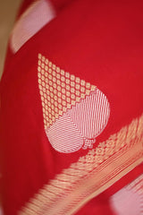 Red Banarasi Satin Silk Saree with Gold-Silver Zari Pan Butas