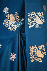 Blue Banarasi Satin Silk Saree with Sona-Rupa Bird Motifs