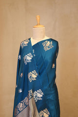 Blue Banarasi Satin Silk Saree with Sona-Rupa Bird Motifs