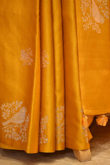 Yellow Banarasi Satin Silk Saree with Sona-Rupa Bird Motifs
