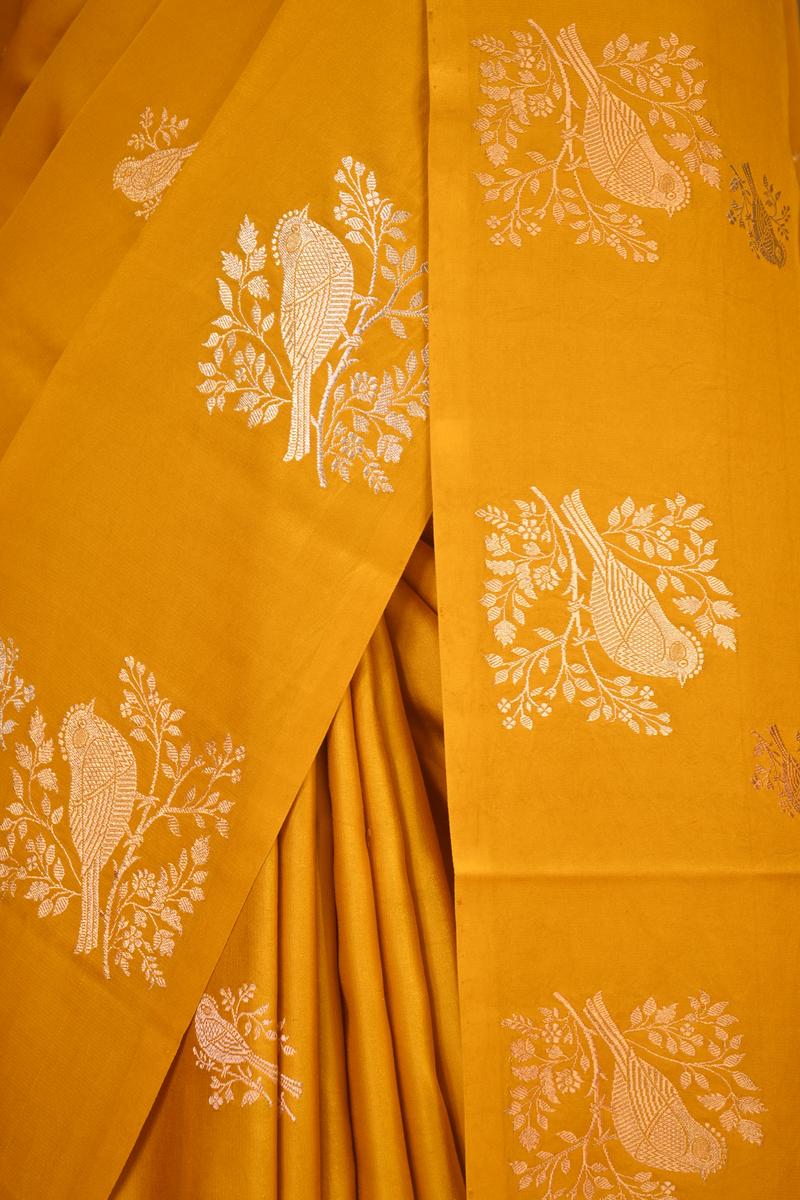 Yellow Banarasi Satin Silk Saree with Sona-Rupa Bird Motifs