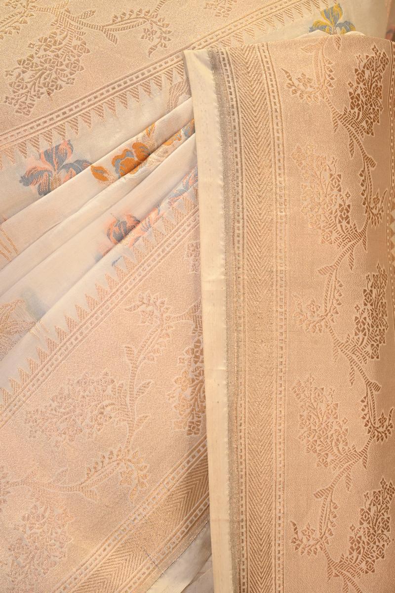 White Katan Silk Saree with Resham Meenakari Floral Butas