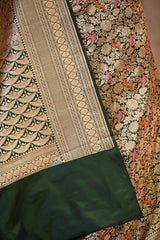 Bottle Green Banarasi Katan Silk Saree with Brocade Birds & Floral Work
