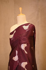 Wine Banarasi Silk Saree with Tanchoi  And Zari Bird Motifs