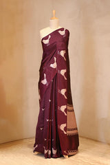 Marron Wine Banarasi Silk Saree on dummy
