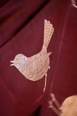 Wine Banarasi Silk Saree with Tanchoi  And Zari Bird Motifs