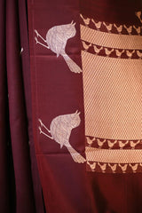 Wine Banarasi Silk Saree with Tanchoi  And Zari Bird Motifs