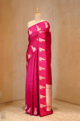 Pink Banarasi Silk Saree with Tanchoi  And Woman-Deer Motifs