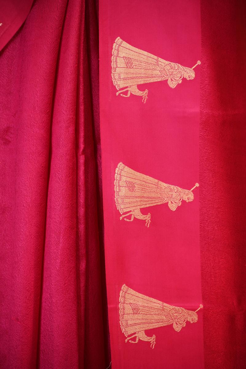 Pink Banarasi Silk Saree with Tanchoi  And Woman-Deer Motifs
