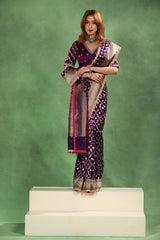 Banarasi Katan Saree in Purple with Watergold Zari Jaal Pattern