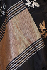 Banarasi Silk Black Saree with Pakshi Motif and Tie & Dye Bandhani Print