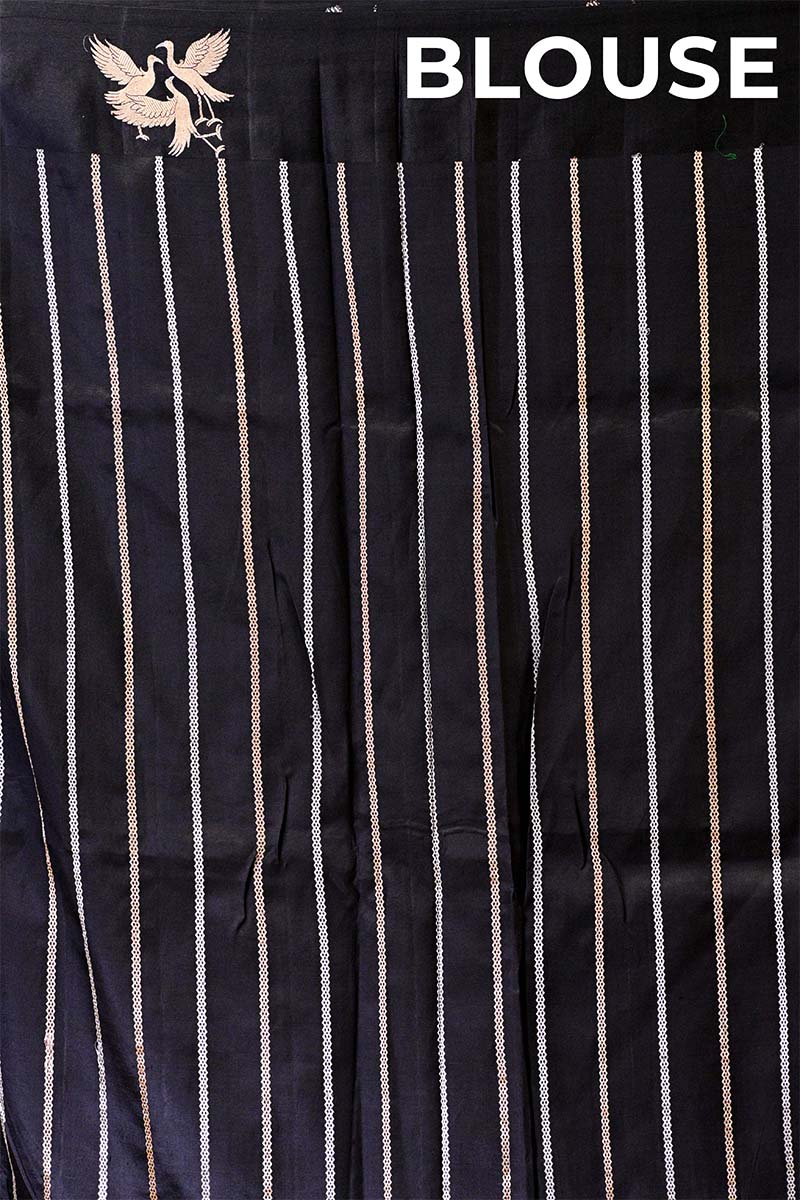 Banarasi Silk Black Saree with Pakshi Motif and Tie & Dye Bandhani Print