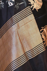Black Banarasi Silk Saree with Kamdhenu Motif and Pichwai Tie & Dye Pichwai