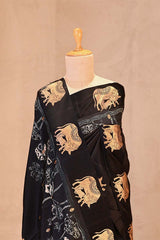 Black Banarasi Silk Saree with Kamdhenu Motif and Pichwai Tie & Dye Pichwai