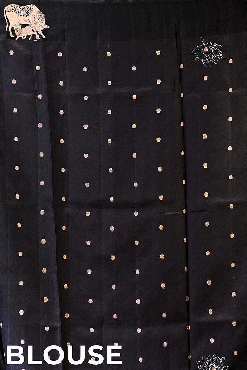 Black Banarasi Silk Saree with Kamdhenu Motif and Pichwai Tie & Dye Pichwai
