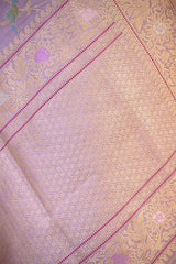 Pure Katan Banarasi Saree in Lilac with Real Zari and Resham Floral Jaal