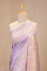 Pure Katan Banarasi Saree in Lilac with Real Zari and Resham Floral Jaal