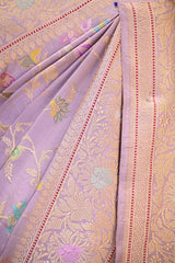 Pure Katan Banarasi Saree in Lilac with Real Zari and Resham Floral Jaal