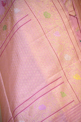 Pure Katan Banarasi Saree in Pink with Real Zari and Resham Floral Jaal