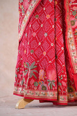 Red Banarasi Khaddi Rajasthani Bandhani Saree