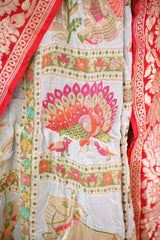 White and Red Ghadchola Bandhani Saree & Pichwai Border