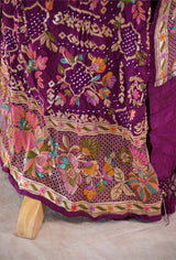 Deep Aubergine Kadhwa Banarasi Khaddi Bandhani Saree