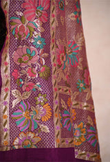 Deep Aubergine Kadhwa Banarasi Khaddi Bandhani Saree