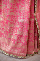 Pink Banarasi Silk Saree With Pichwai Woven Work