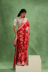 Red Banarasi Katan Silk Bridal Saree with Gold Zari and Scalloped Border