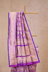 Purple Banarasi Silk Saree with Rose Floral Jaal Work