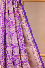 Purple Banarasi Silk Saree with Rose Floral Jaal Work