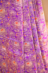 Purple Banarasi Silk Saree with Rose Floral Jaal Work