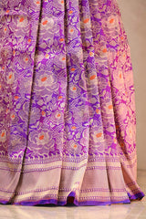 Purple Banarasi Silk Saree with Rose Floral Jaal Work