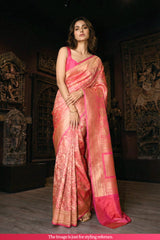 Pink Banarasi Silk Saree with Rose Floral Jaal Work