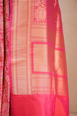 Pink Banarasi Silk Saree with Rose Floral Jaal Work