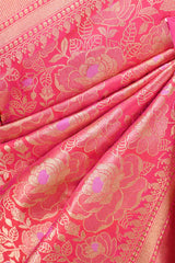 Pink Banarasi Silk Saree with Rose Floral Jaal Work