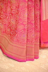 Pink Banarasi Silk Saree with Rose Floral Jaal Work