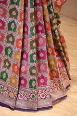 Purple Katan Silk Saree with Rangkat Weaving & Gold Zari Floral Border