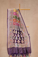 Purple Katan Silk Saree with Rangkat Weaving & Gold Zari Floral Border