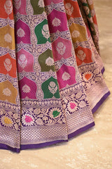 Purple Katan Silk Saree with Rangkat Weaving & Gold Zari Floral Border