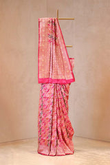 Pink Banarasi Katan Silk Saree with Watergold Zari Floral Motifs & Rangkat Weaving
